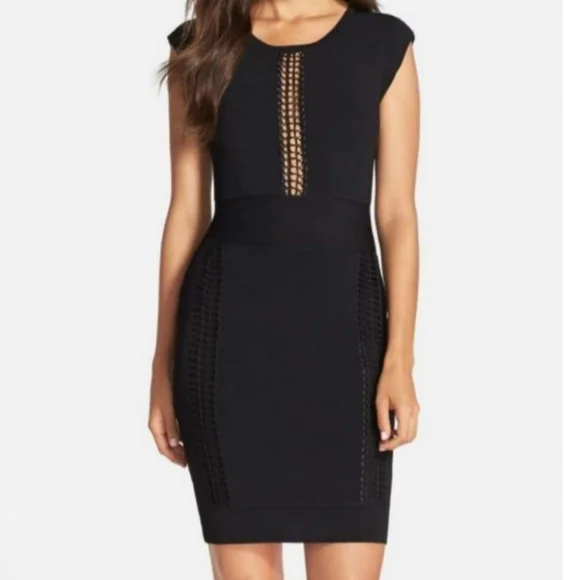 French Connection Cruz Danni Lace Inset Bodycon Dress Black‎ Size 0NWT $188